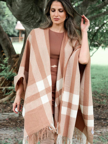 Camel Check Poncho Wrap